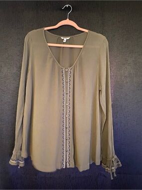 Sonoma - Olive  Green Embroidered Long-Sleeve Tunic size medium